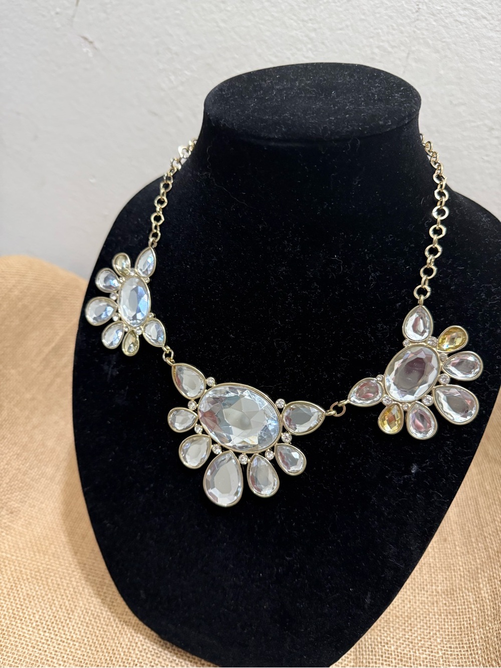 Statement Piece Necklace - Clear and Gold Accent